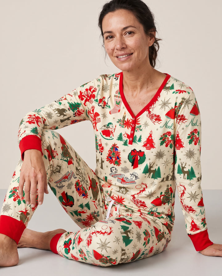 Retro Vintage Christmas Nostalgia Bamboo Women Pajama Set