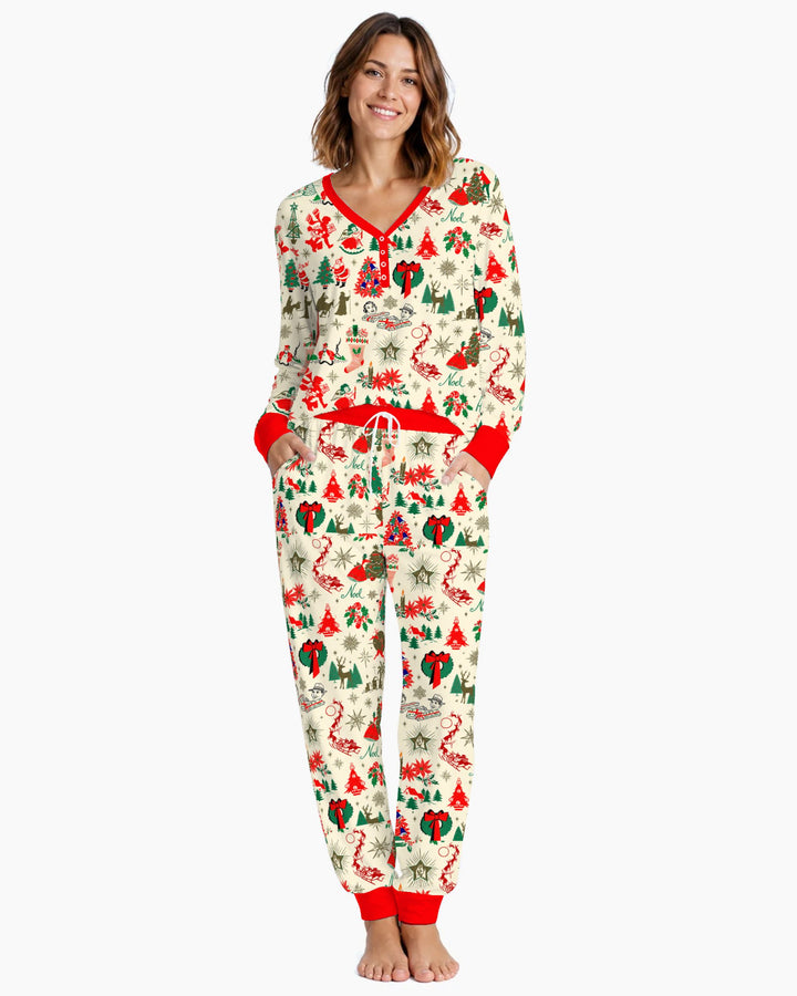 Retro Vintage Christmas Nostalgia Bamboo Women Pajama Set