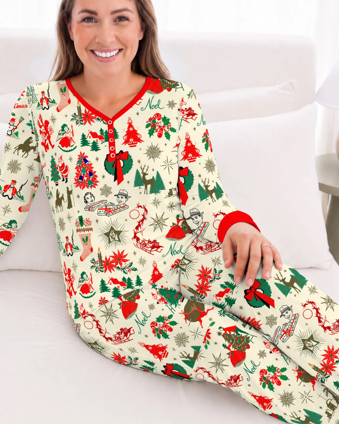 Retro Vintage Christmas Nostalgia Bamboo Women Pajama Set