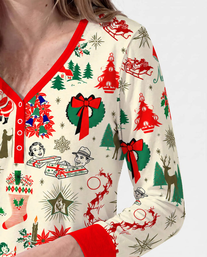 Retro Vintage Christmas Nostalgia Bamboo Women Pajama Set