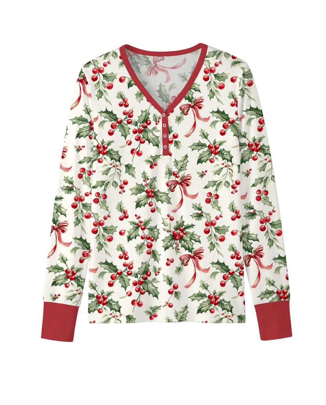 Christmas Holly Berry Ribbon Bamboo Women Pajama Set