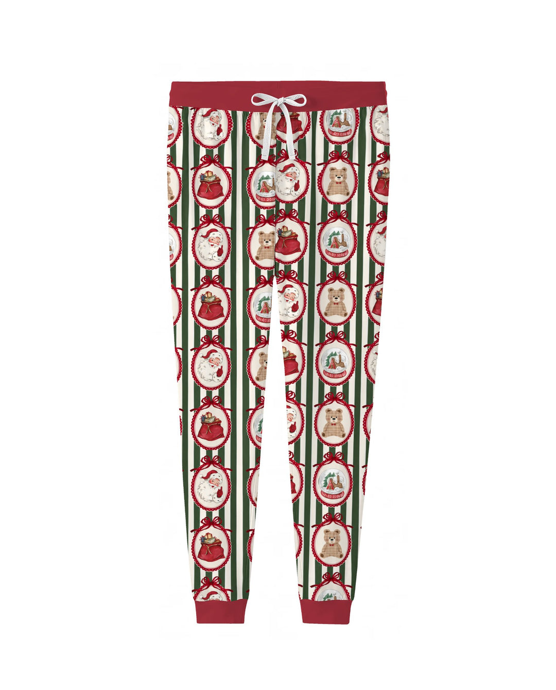 Vintage Christmas Ornament Stripe Bamboo Women Pajama Set