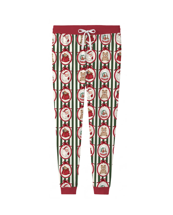 Vintage Christmas Ornament Stripe Bamboo Women Pajama Set