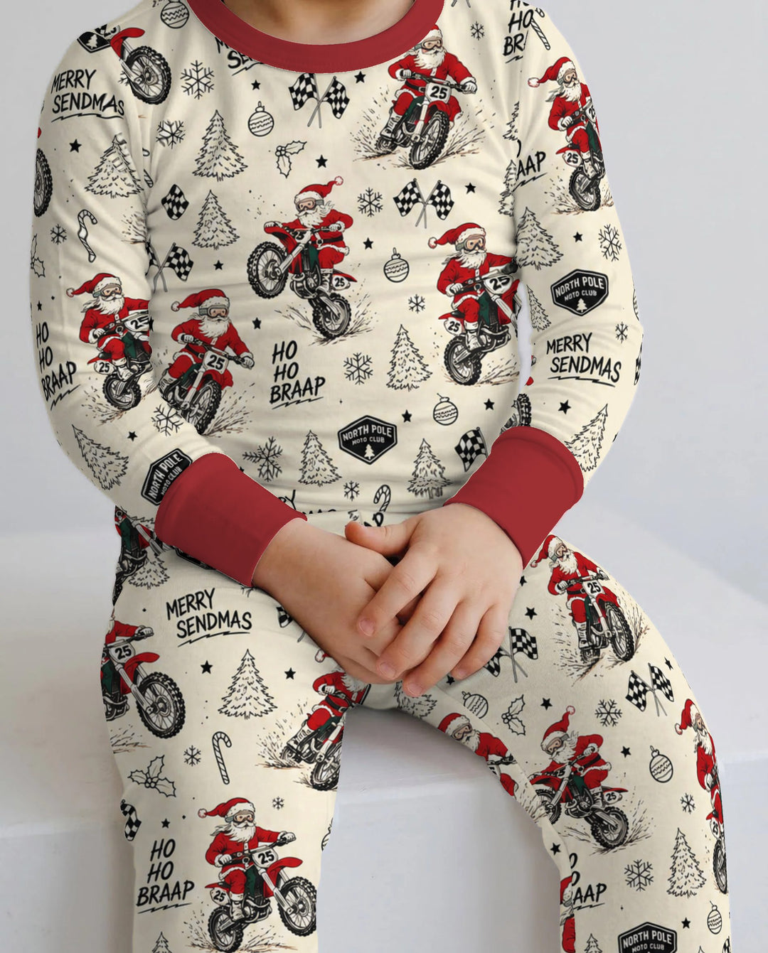 Santa Motocross Merry Sendmas Bamboo Two Piece Long Sleeve Pajama Set