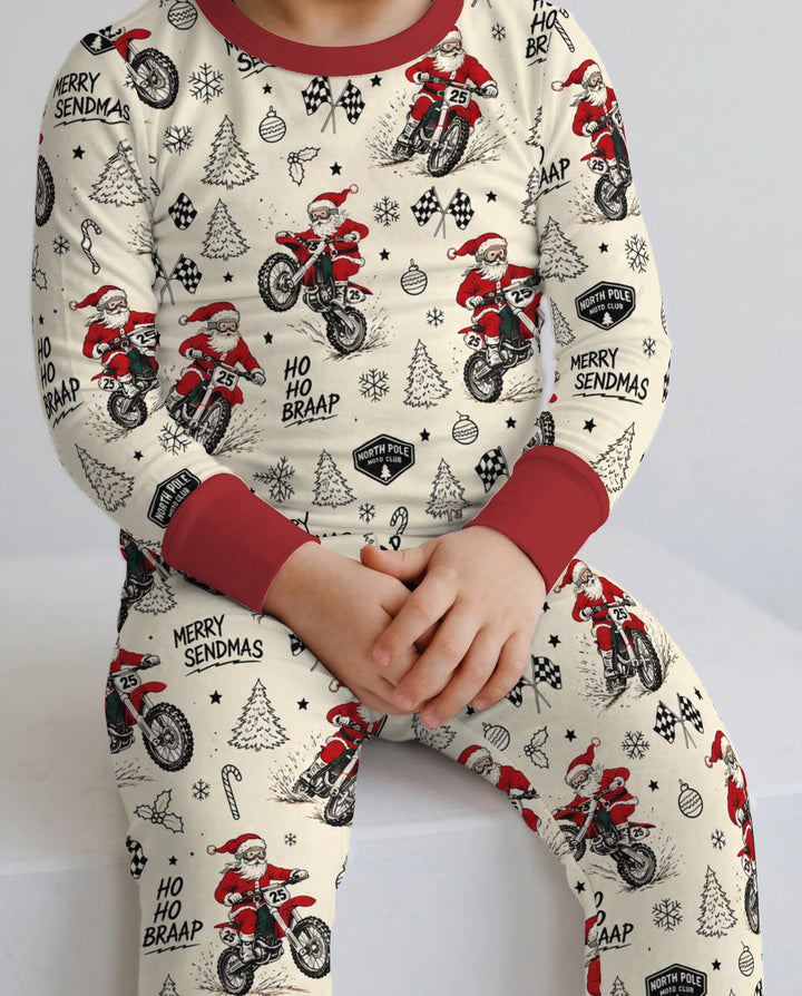 Santa Motocross Merry Sendmas Bamboo Two Piece Long Sleeve Pajama Set