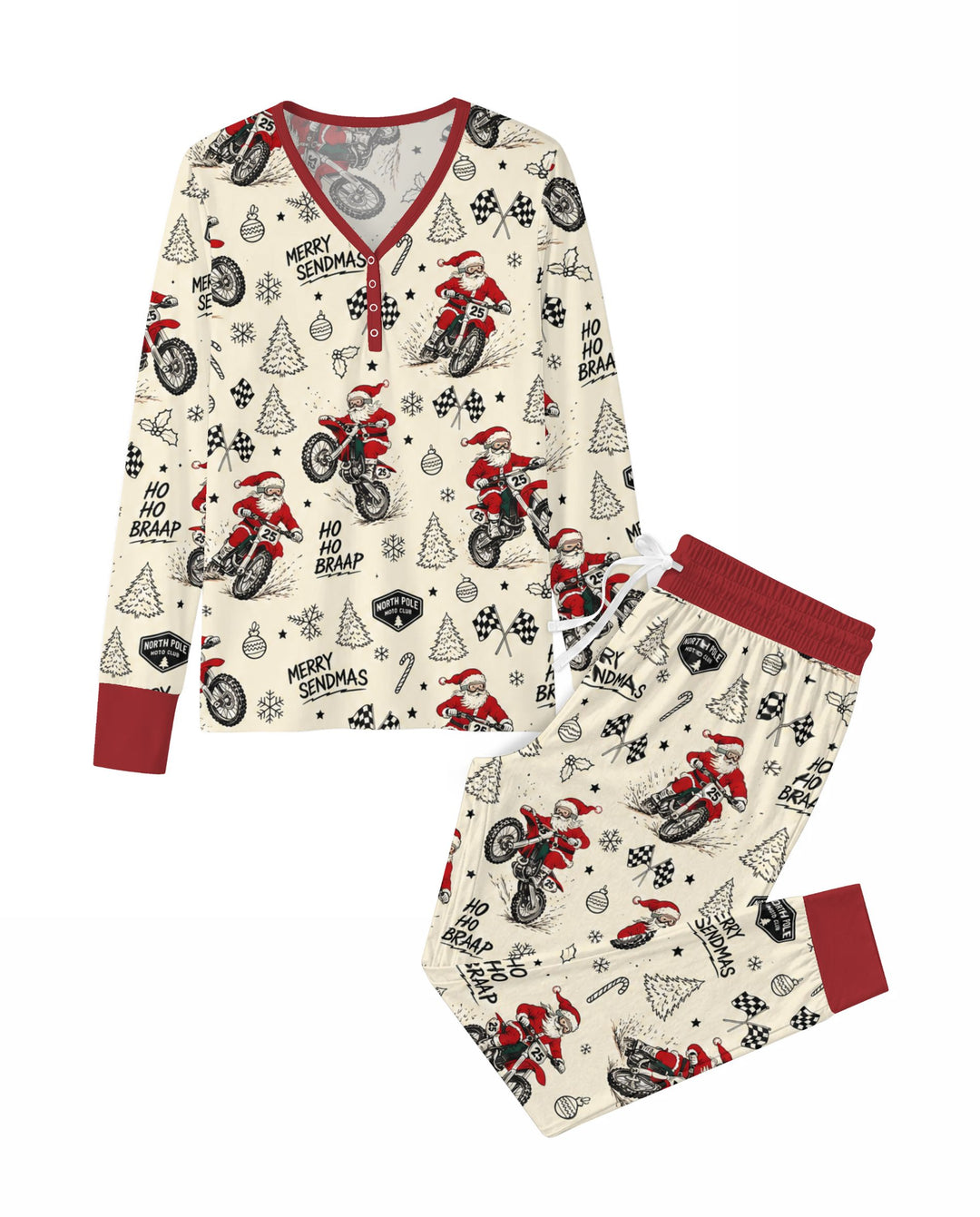 Santa Motocross Merry Sendmas Bamboo Women Pajama Set
