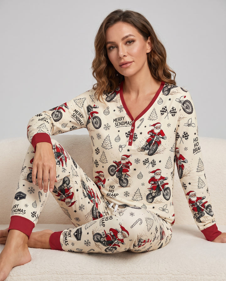 Santa Motocross Merry Sendmas Bamboo Women Pajama Set