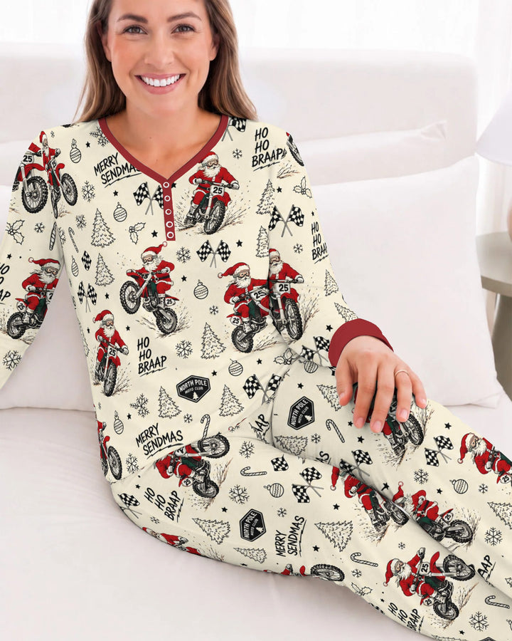Santa Motocross Merry Sendmas Bamboo Women Pajama Set
