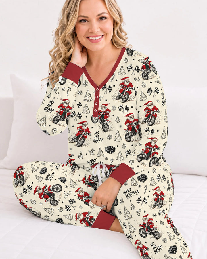 Santa Motocross Merry Sendmas Bamboo Women Pajama Set