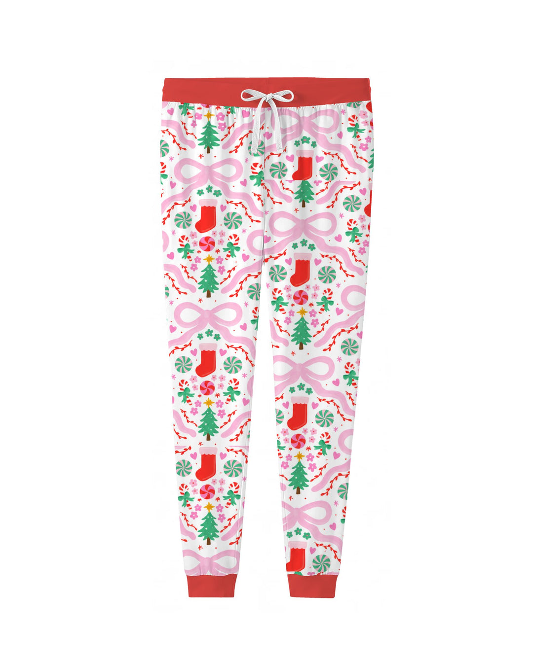 Pink Bow Christmas Candy Bamboo Women Pajama Set