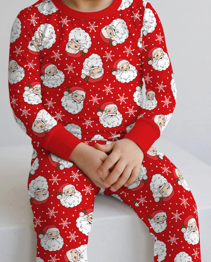 Vintage Santa Red Christmas Bamboo Two Piece Long Sleeve Pajama Set
