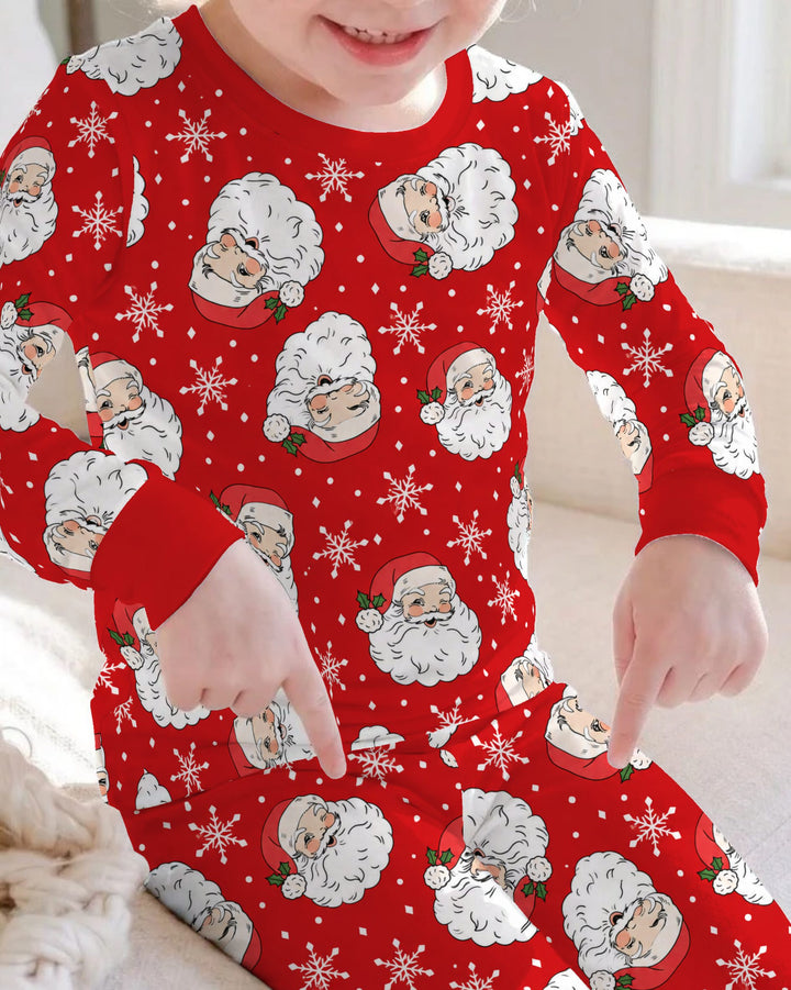 Vintage Santa Red Christmas Bamboo Two Piece Long Sleeve Pajama Set