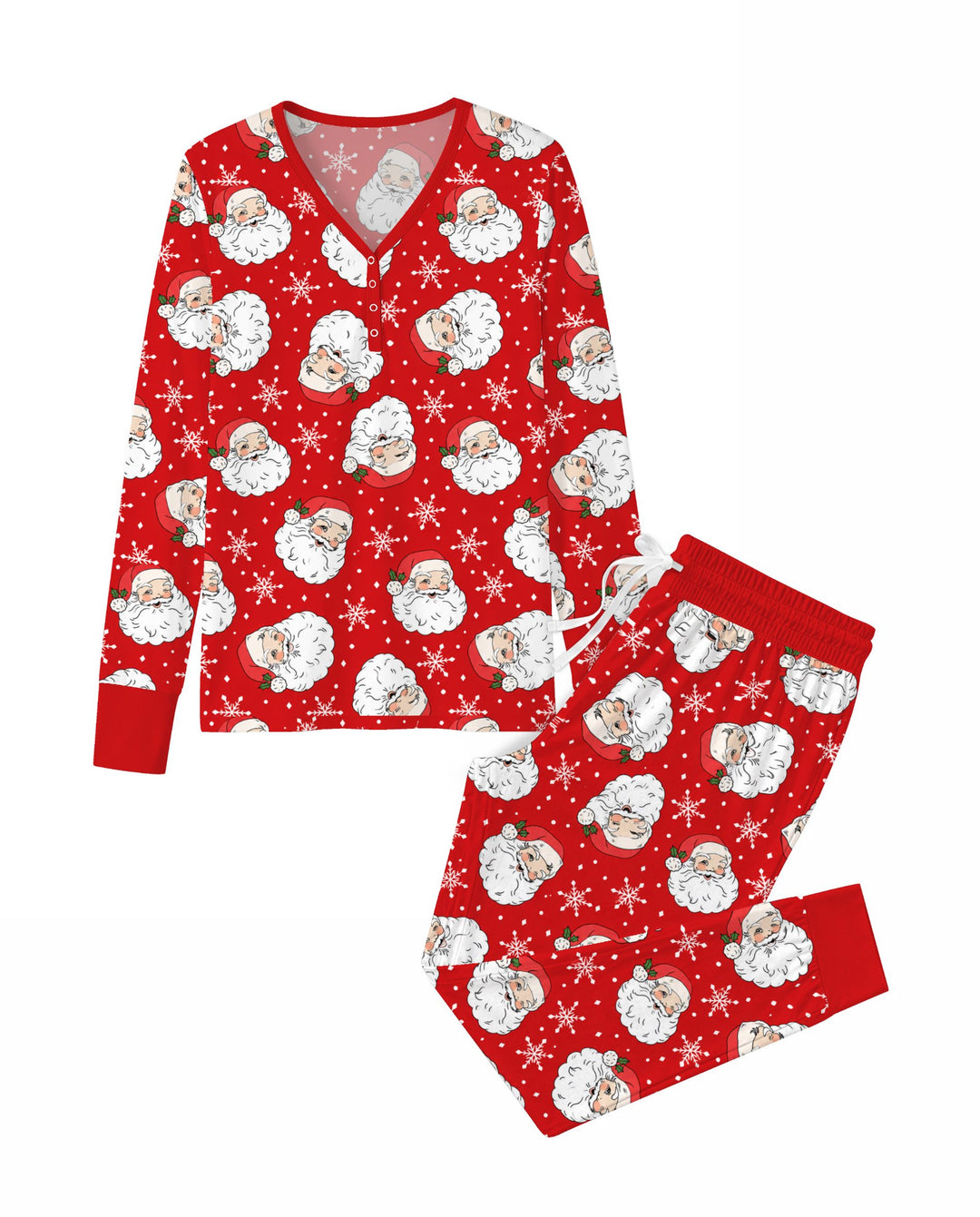 Vintage Santa Red Christmas Bamboo Women Pajama Set