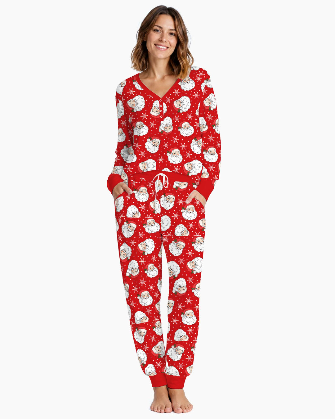 Vintage Santa Red Christmas Bamboo Women Pajama Set