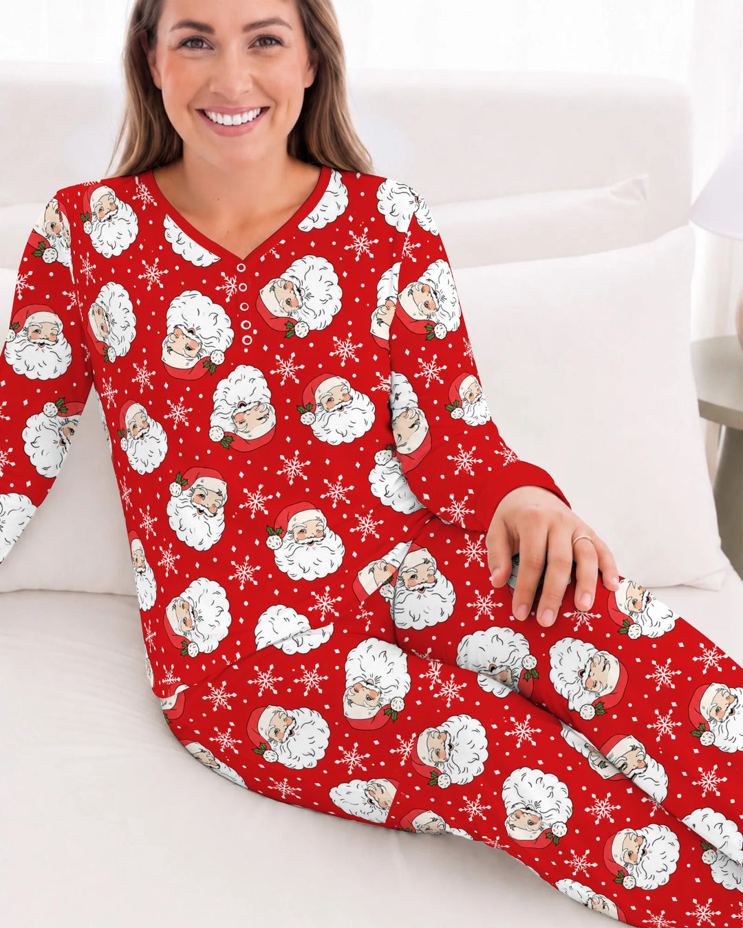 Vintage Santa Red Christmas Bamboo Women Pajama Set