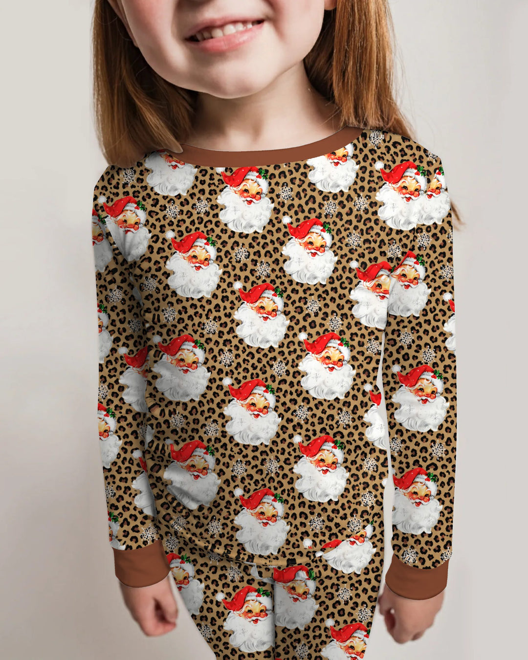 Leopard Print Vintage Santa Bamboo Two Piece Long Sleeve Pajama Set