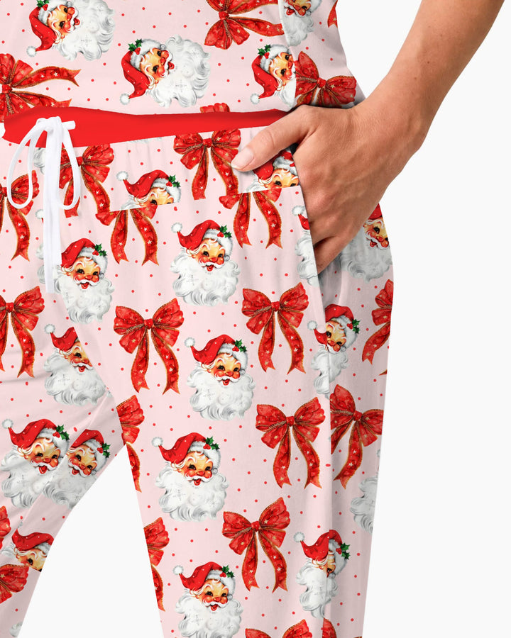 Vintage Santa Red Bow Christmas Bamboo Women Pajama Set
