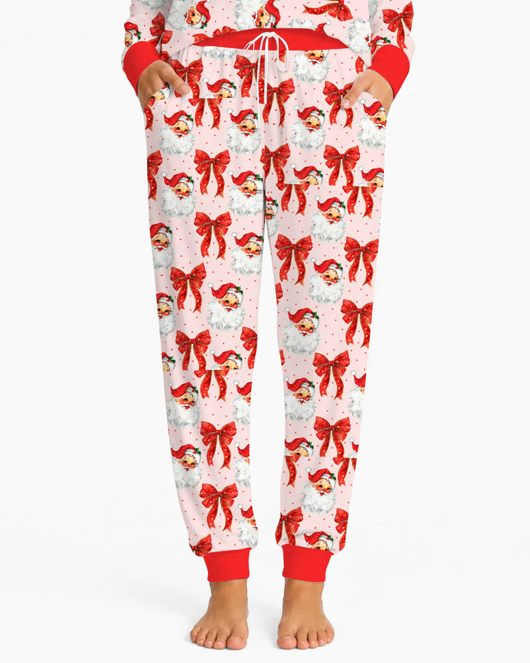 Vintage Santa Red Bow Christmas Bamboo Women Pajama Set