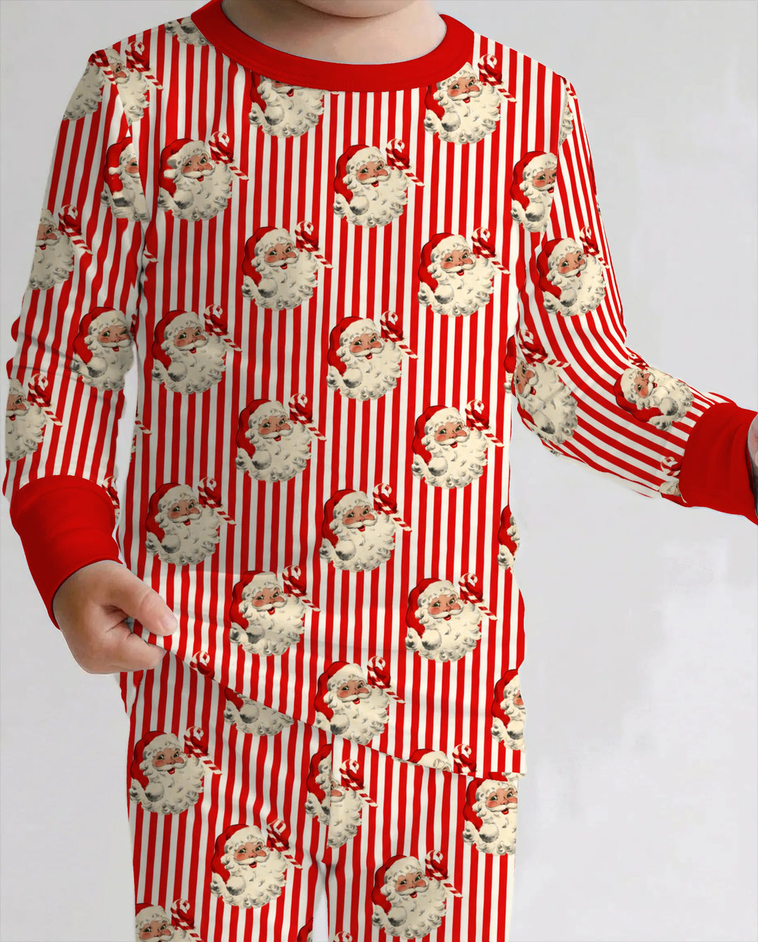 Vintage Santa Candy Cane Stripe Bamboo Two Piece Long Sleeve Pajama Set