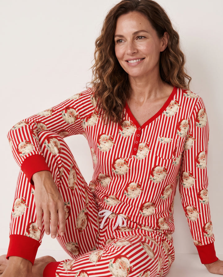 Vintage Santa Candy Cane Stripe Bamboo Women Pajama Set