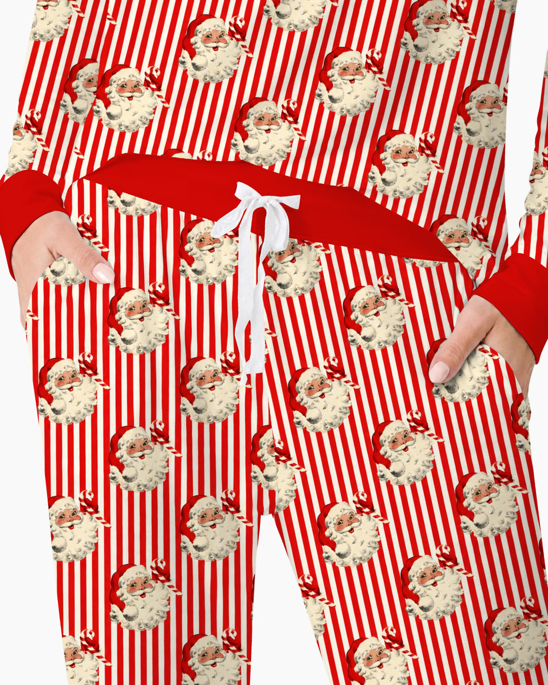 Vintage Santa Candy Cane Stripe Bamboo Women Pajama Set