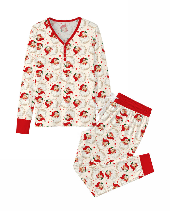 Vintage Santa Red Star Christmas Bamboo Women Pajama Set