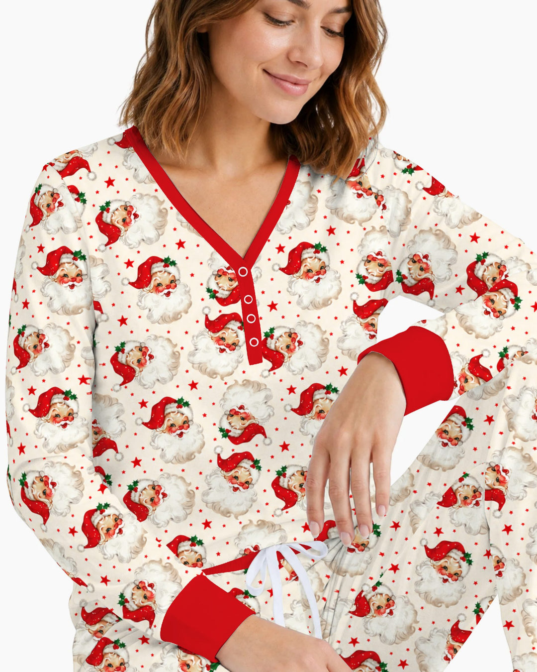 Vintage Santa Red Star Christmas Bamboo Women Pajama Set