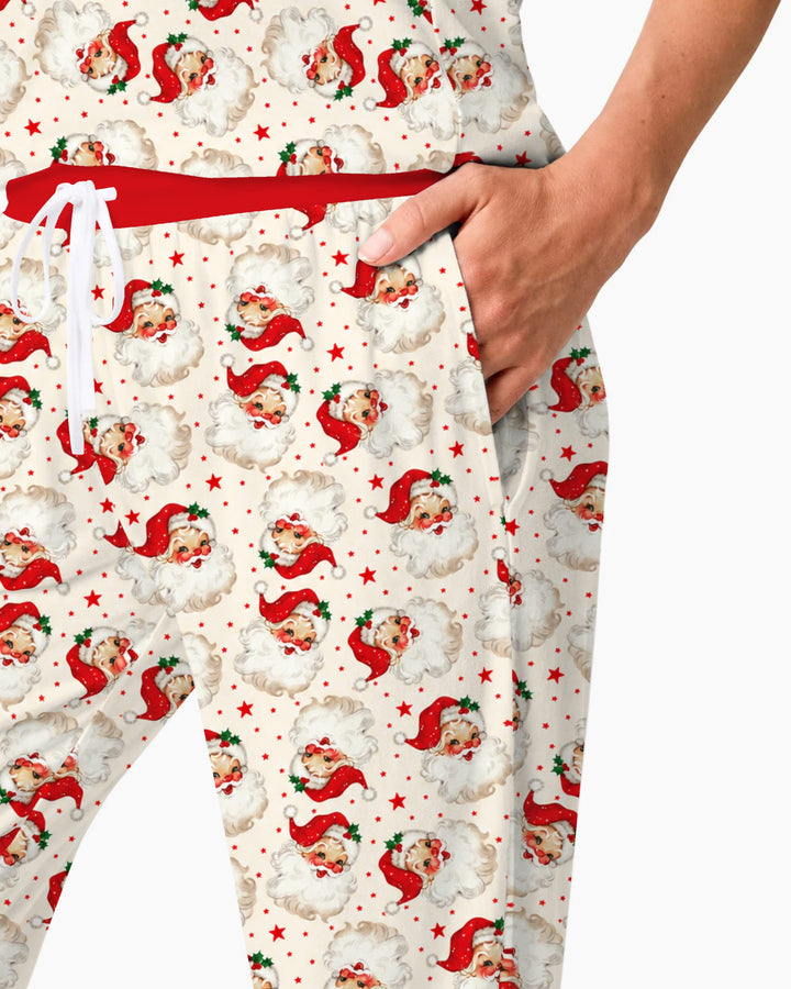 Vintage Santa Red Star Christmas Bamboo Women Pajama Set