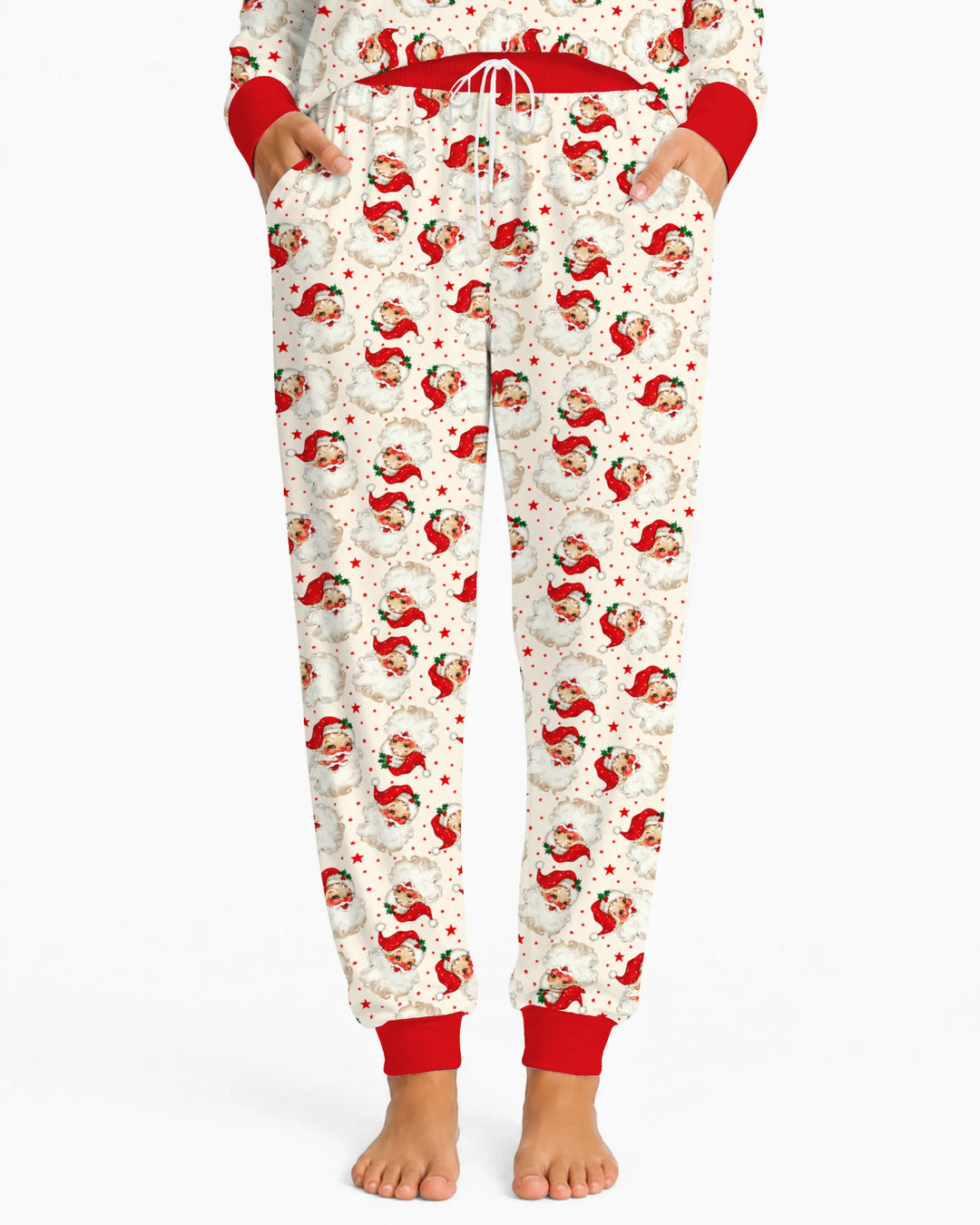 Vintage Santa Red Star Christmas Bamboo Women Pajama Set
