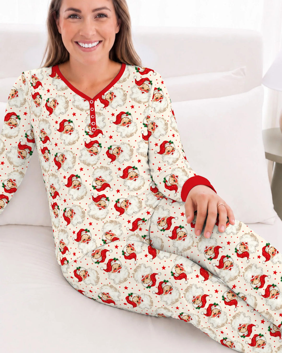 Vintage Santa Red Star Christmas Bamboo Women Pajama Set