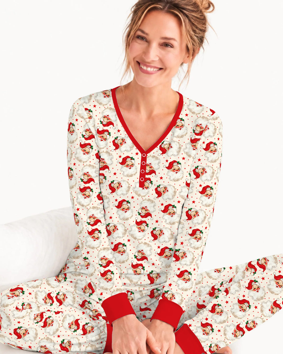 Vintage Santa Red Star Christmas Bamboo Women Pajama Set