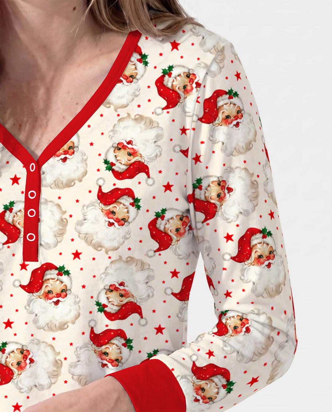 Vintage Santa Red Star Christmas Bamboo Women Pajama Set
