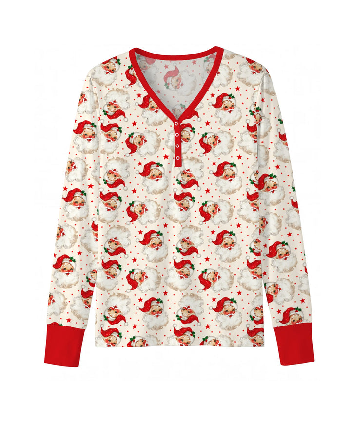 Vintage Santa Red Star Christmas Bamboo Women Pajama Set