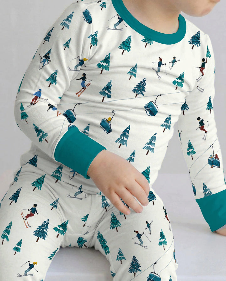 Winter Ski Resort Mountain Bamboo Two Piece Long Sleeve Pajama Set