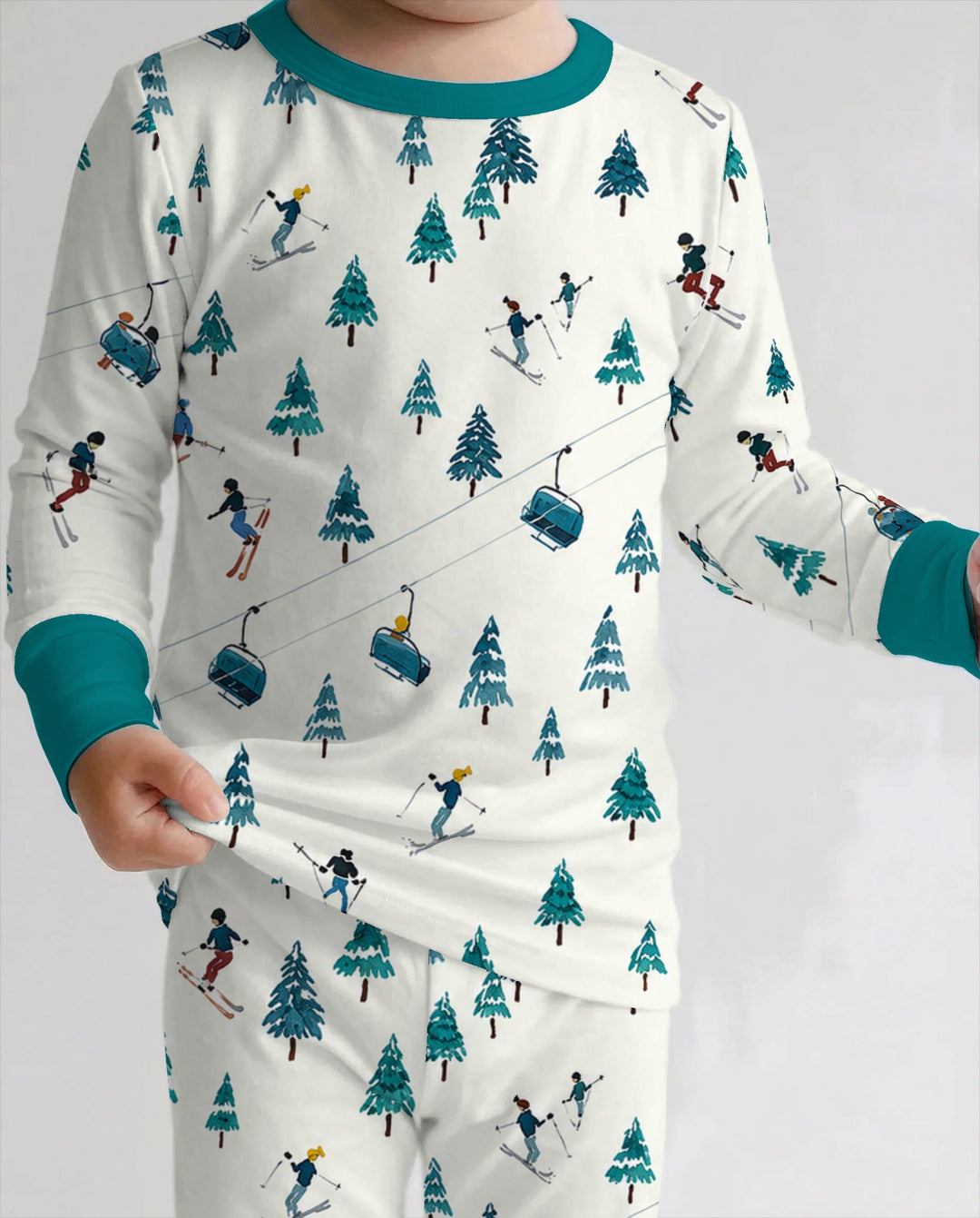 Winter Ski Resort Mountain Bamboo Two Piece Long Sleeve Pajama Set