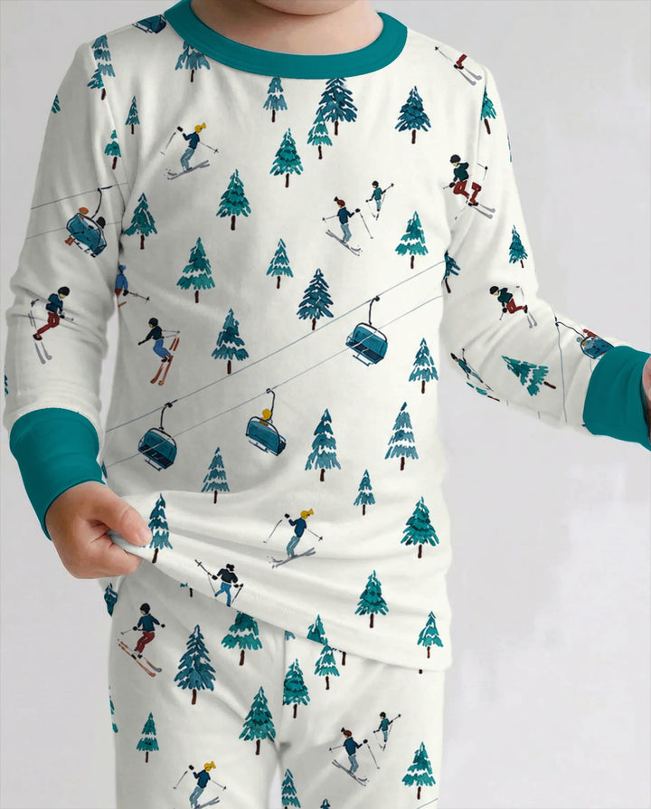 Winter Ski Resort Mountain Bamboo Two Piece Long Sleeve Pajama Set