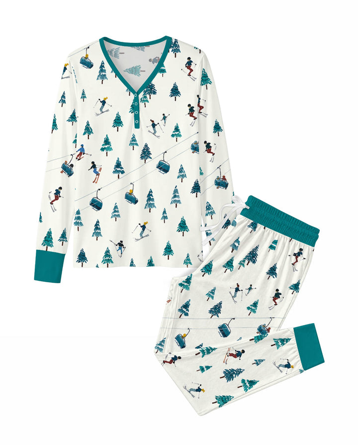 Winter Ski Resort Mountain Bamboo Women Pajama Set