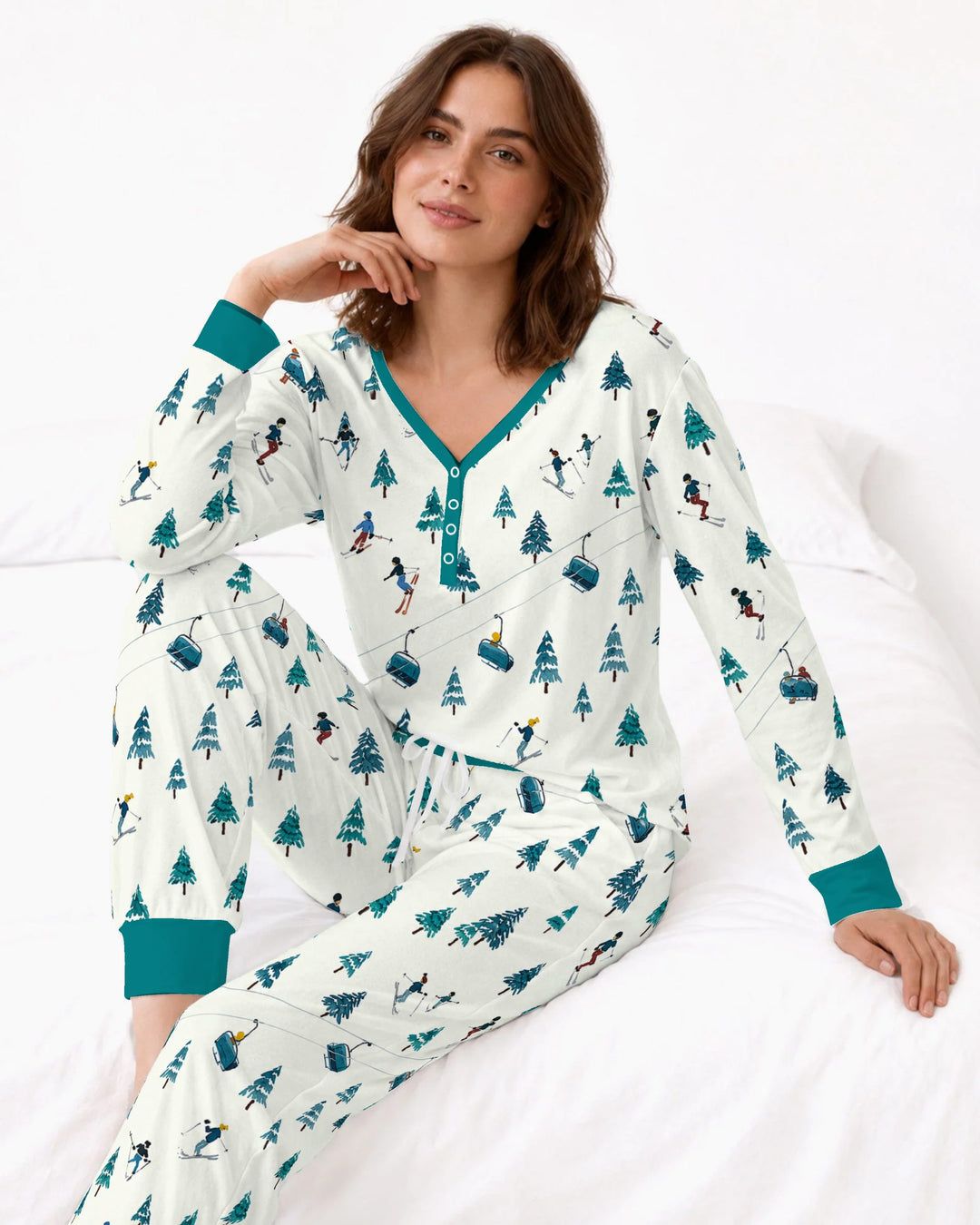 Winter Ski Resort Mountain Bamboo Women Pajama Set