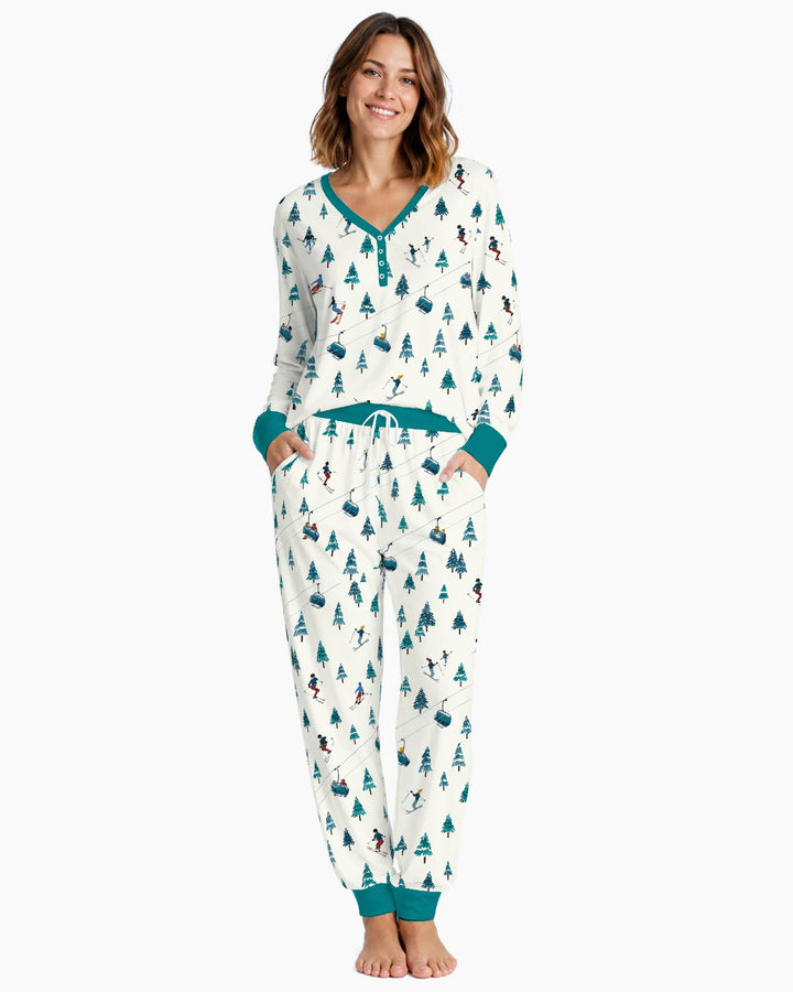 Winter Ski Resort Mountain Bamboo Women Pajama Set