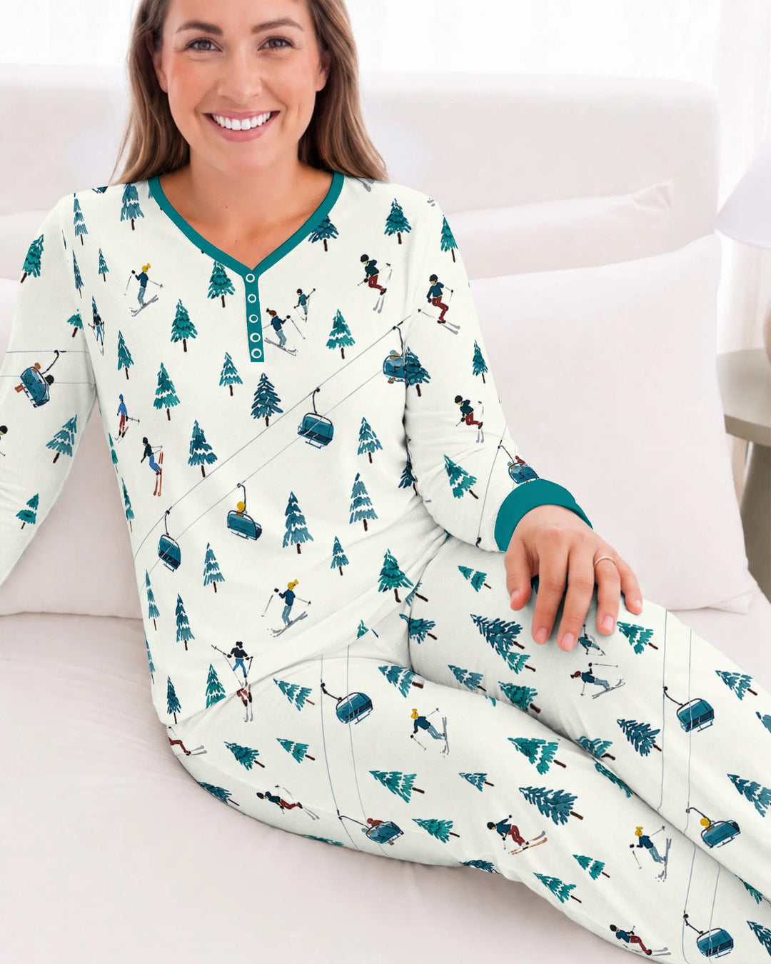 Winter Ski Resort Mountain Bamboo Women Pajama Set