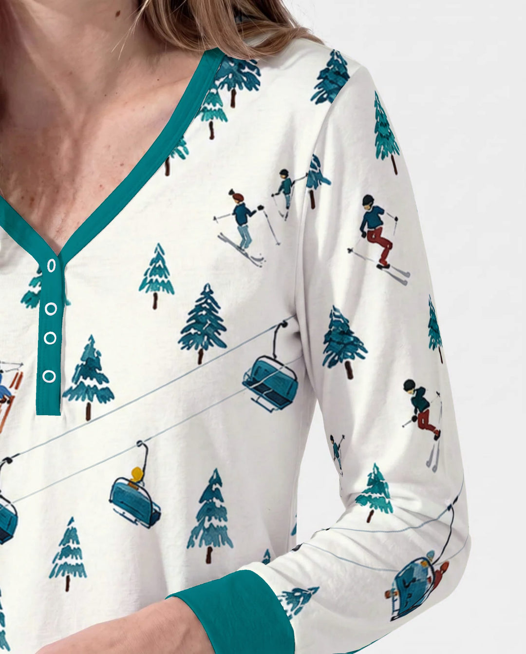 Winter Ski Resort Mountain Bamboo Women Pajama Set