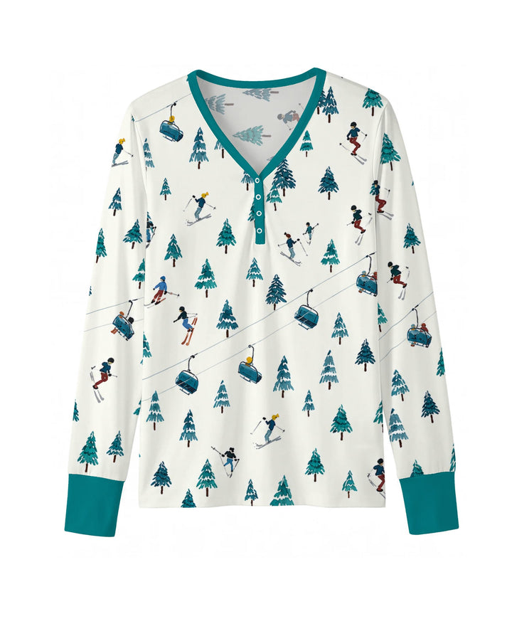 Winter Ski Resort Mountain Bamboo Women Pajama Set