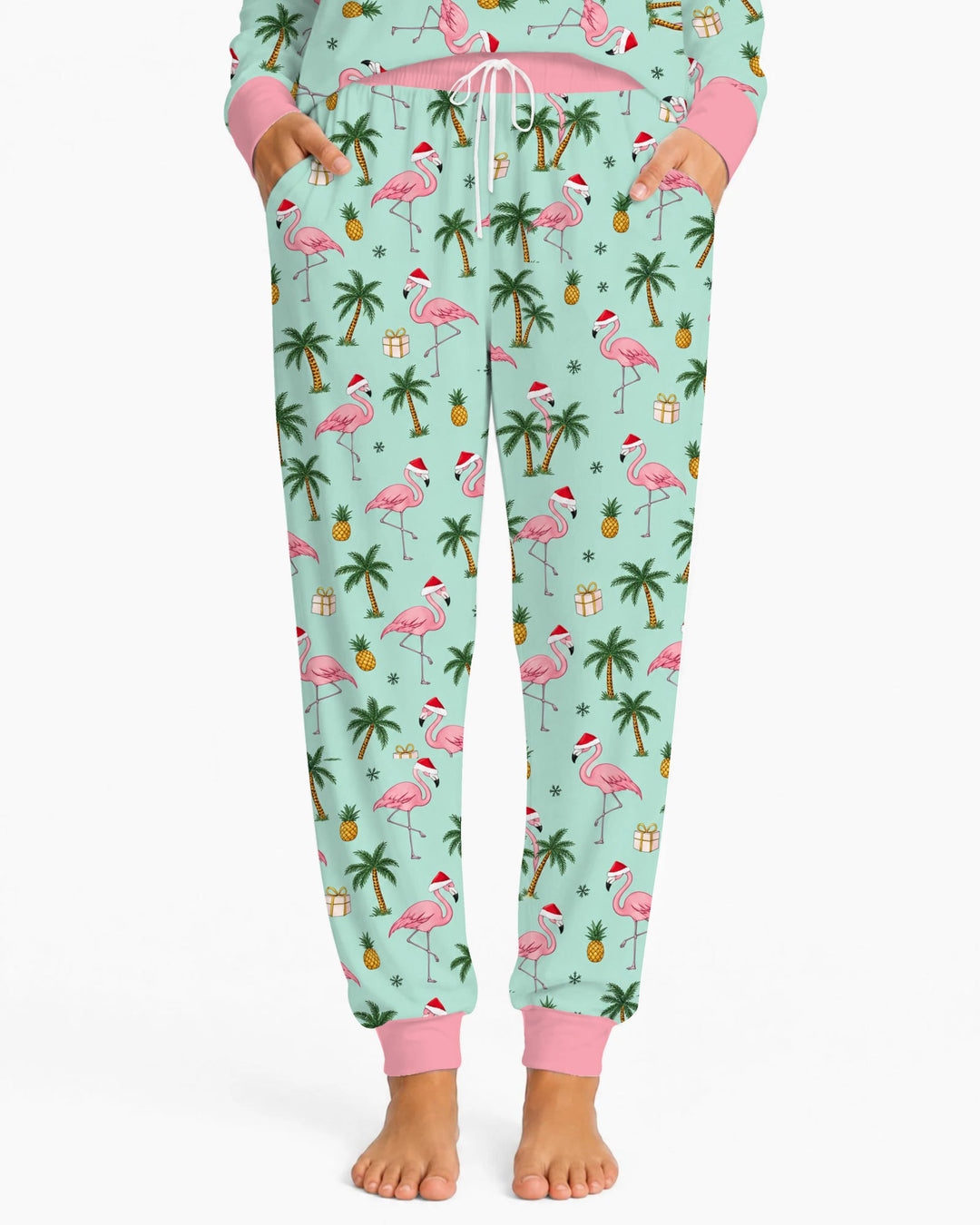 Tropical Christmas Flamingo Palm Tree Bamboo Women Pajama Set