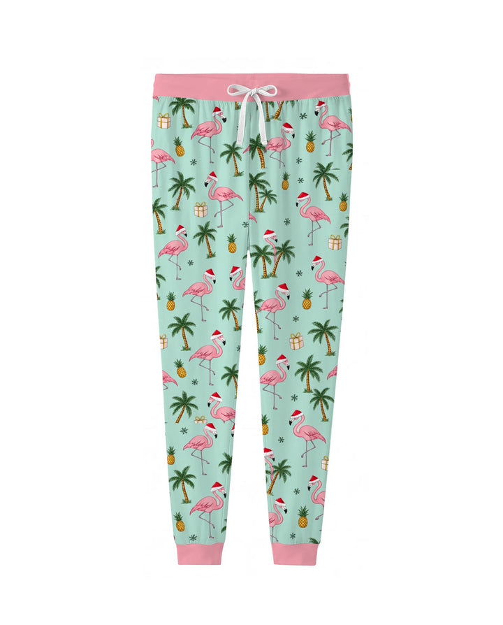 Tropical Christmas Flamingo Palm Tree Bamboo Women Pajama Set