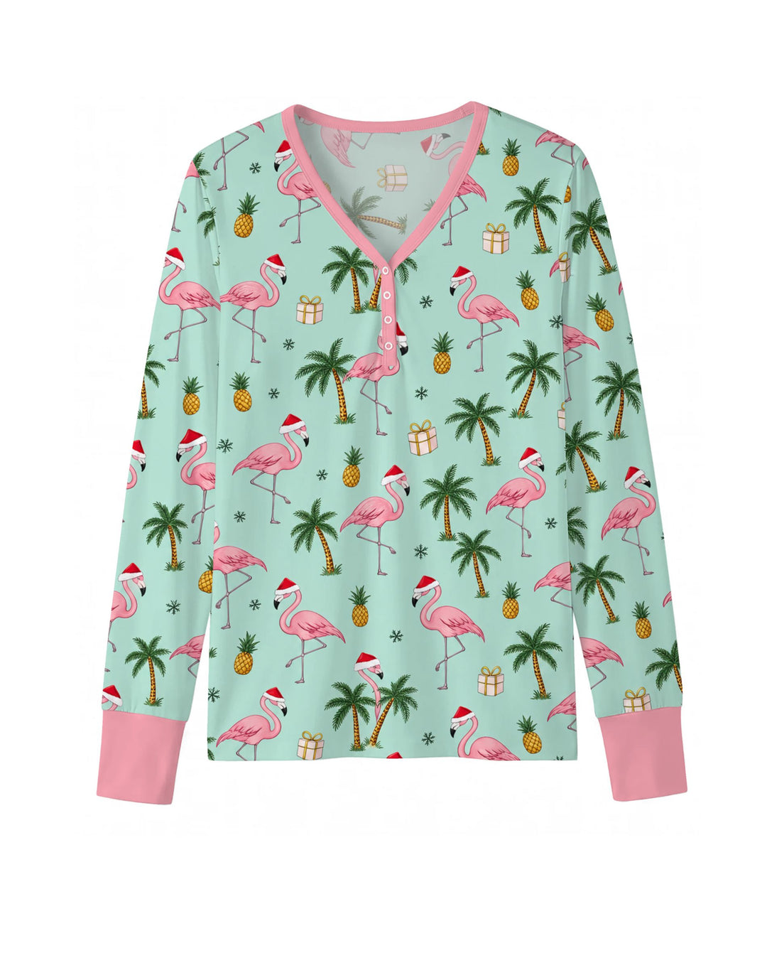 Tropical Christmas Flamingo Palm Tree Bamboo Women Pajama Set