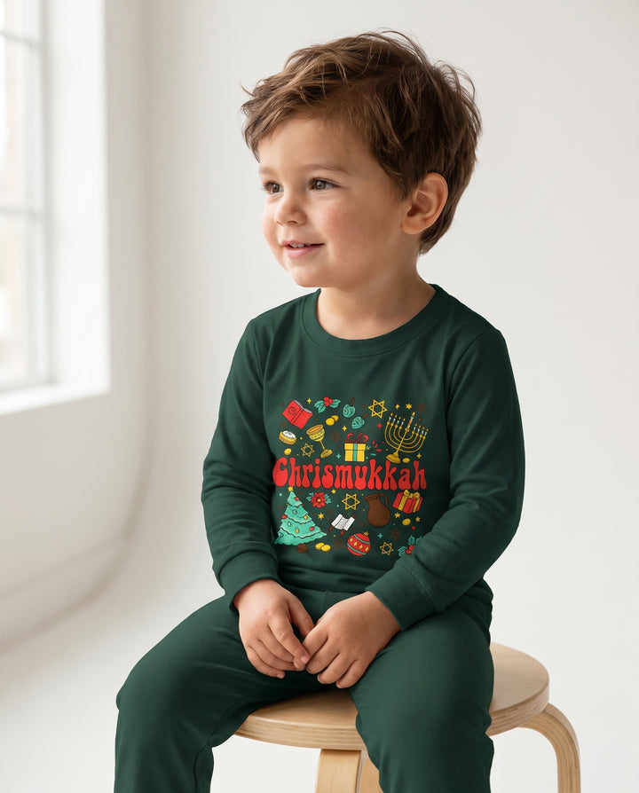 Chrismukkah Christmas Hanukkah Celebration Bamboo Two Piece Long Sleeve Pajama Set