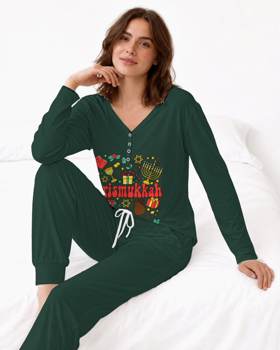 Chrismukkah Christmas Hanukkah Celebration Bamboo Women Pajama Set