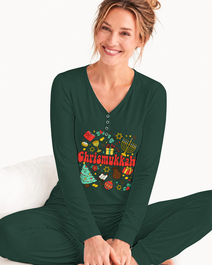 Chrismukkah Christmas Hanukkah Celebration Bamboo Women Pajama Set