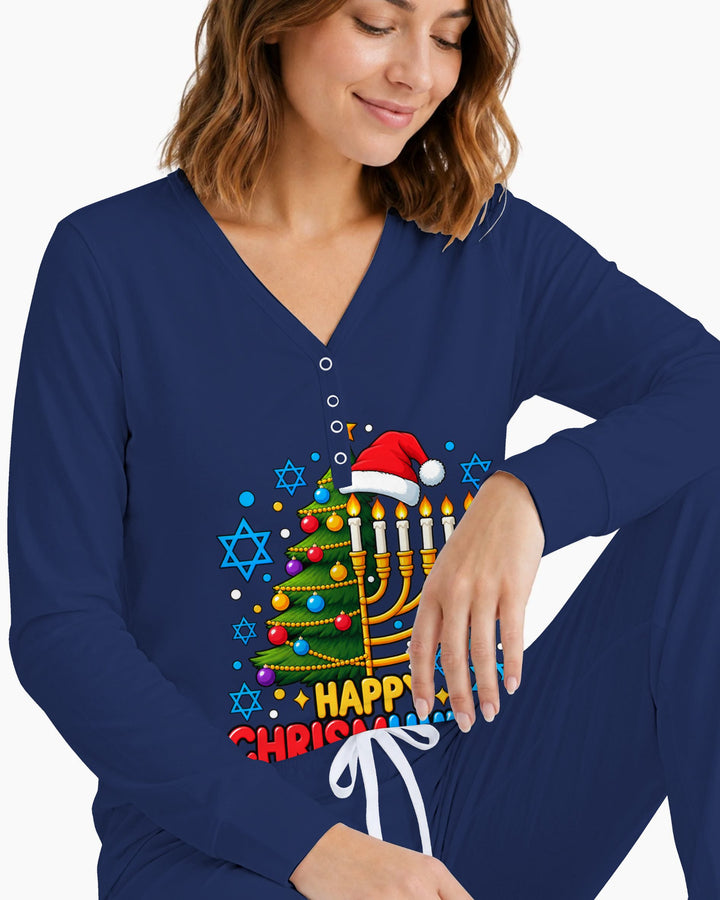 Happy Chrismukkah Christmas Menorah Bamboo Women Pajama Set