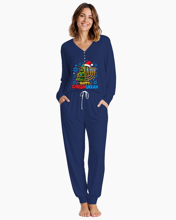 Happy Chrismukkah Christmas Menorah Bamboo Women Pajama Set